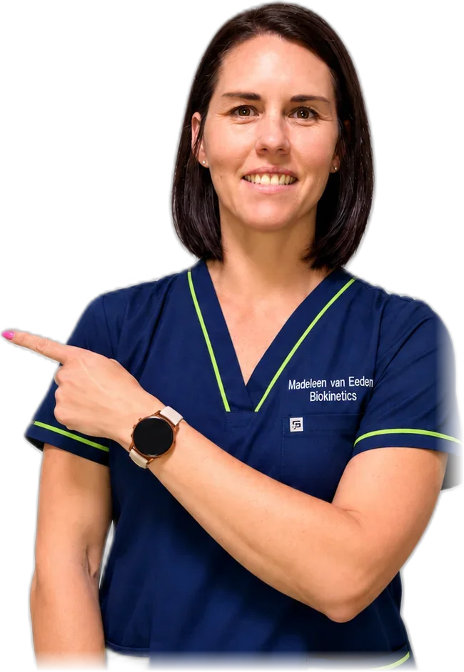 Madeleen van Eeden pointing to the booking options